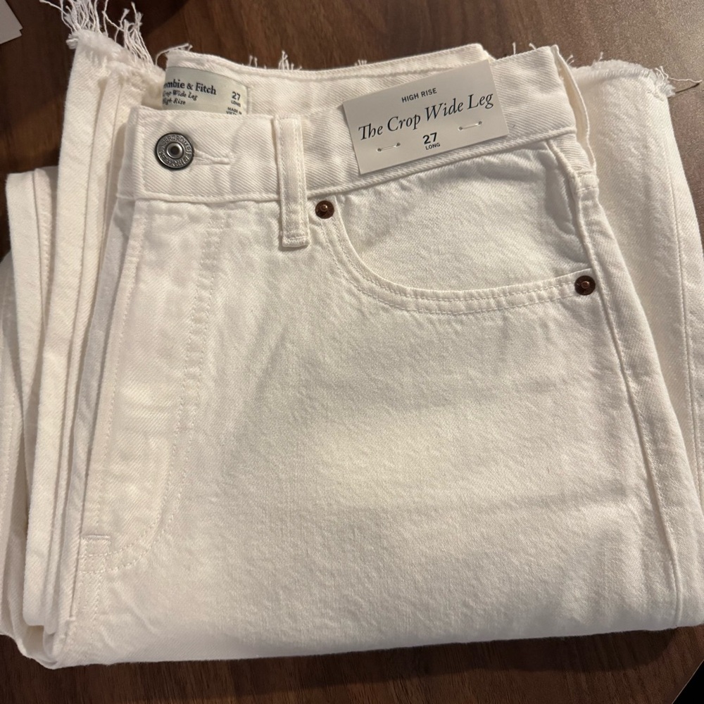 Abercrombie & Fitch White Crop Wide Leg Jeans